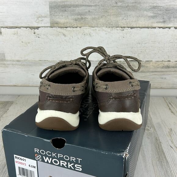 Rockport Works Women’s 6.5 Brown Leather Steel Toe Sailing Club Work Shoes New - Picture 5 of 10